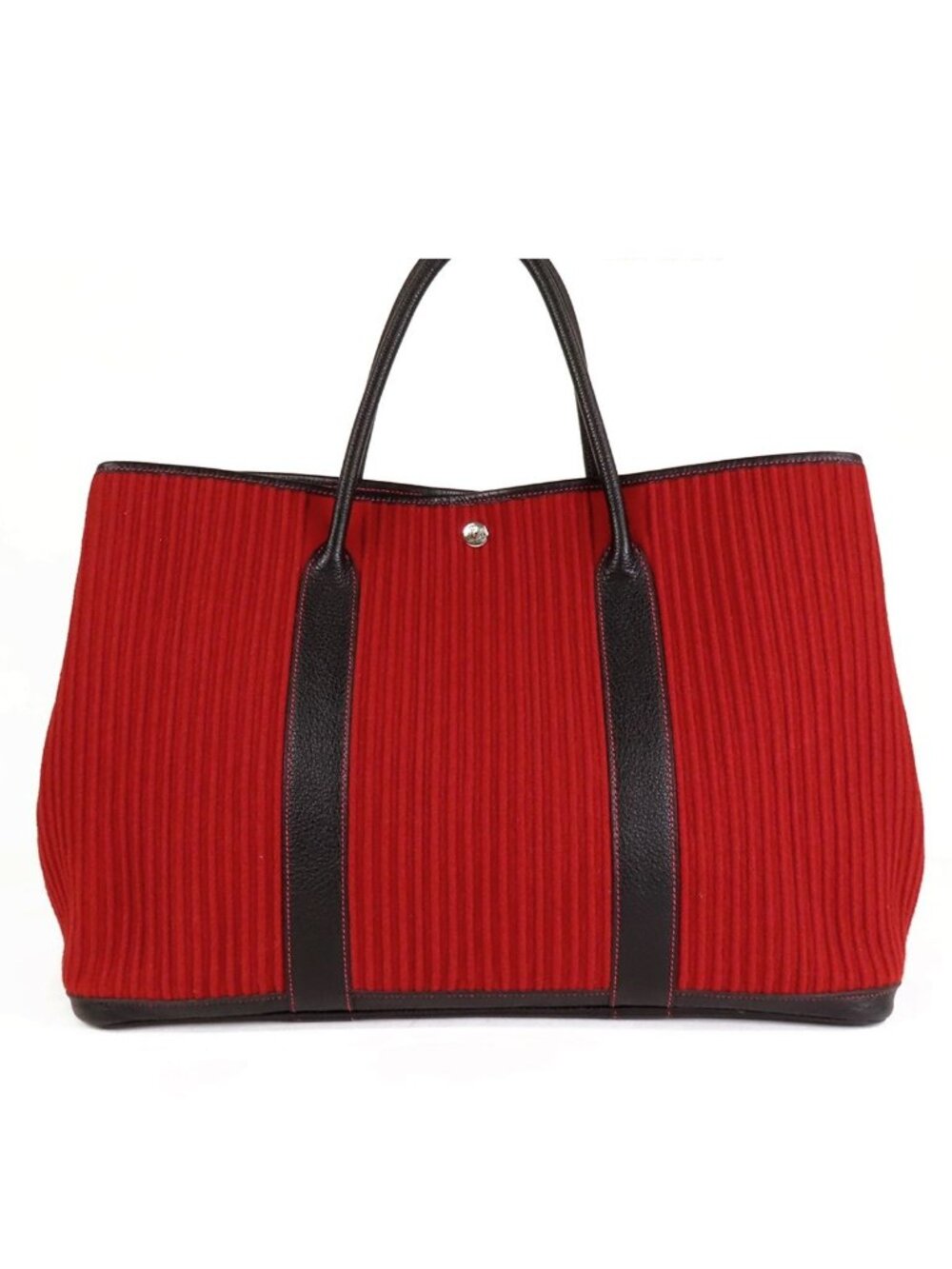 Hermes Garden Party 43 GM Red Black Silver Felt Buffalo Tote
